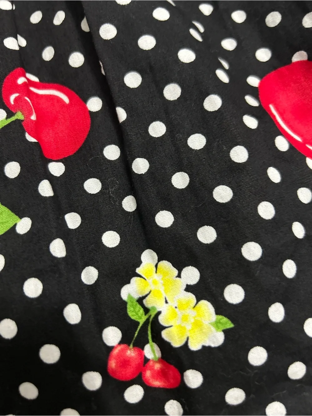 Ashley Ann Black Polka Dot Dress Red Cherry Print and Yellow Flower. SZ 2T NWT